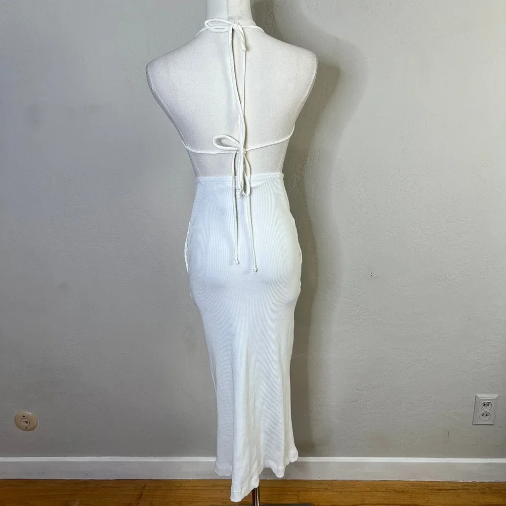 Free People Beach Dress Margaret‎ Midi Size XS Ivory Ribbed Halter Button NEW